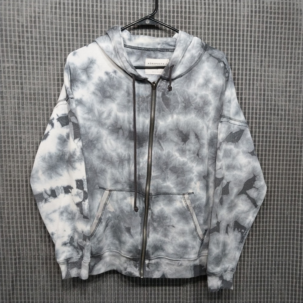 Aeropostale Hoodie Full Zip Tie Dye Fleece Small Grey